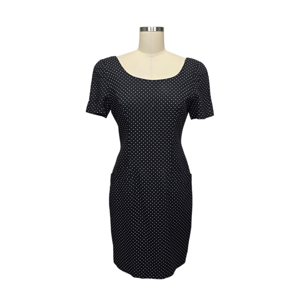 Ann Taylor Vintage Polka Dot Sheath Dress Black White Short Sleeve Size 6 USA - Picture 1 of 9